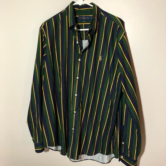 Polo Ralph Lauren mens XL classic fit green blue gold striped Oxford button up - Picture 1 of 10